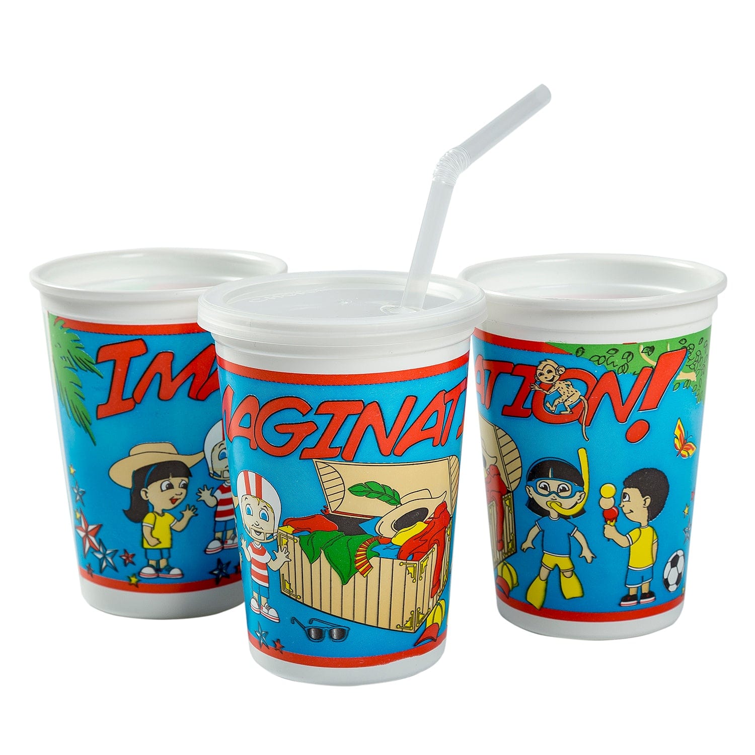 AmerCareRoyal Take-Out/Dine-In/Kids Products/Kids Cups 12 oz. Imagination Theme Thermo Cups with Straws and Lids, Case of 250