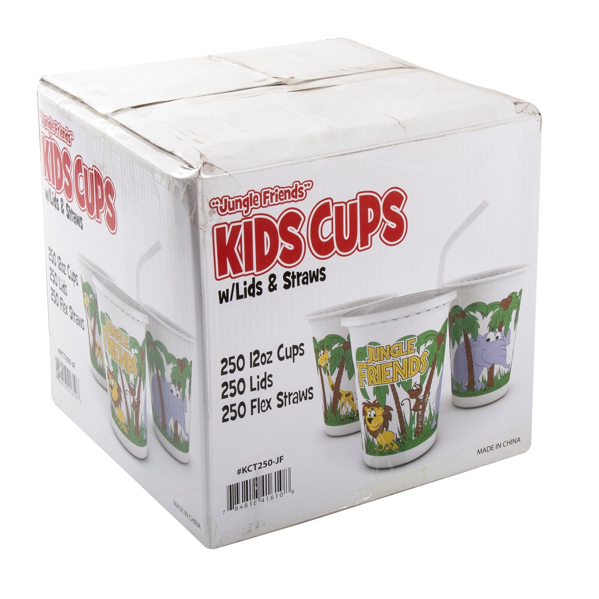 AmerCareRoyal Take-Out/Dine-In/Kids Products/Kids Cups 12 oz. Jungle Friends Theme Thermo Cups With Straws and Lids, Case of 250