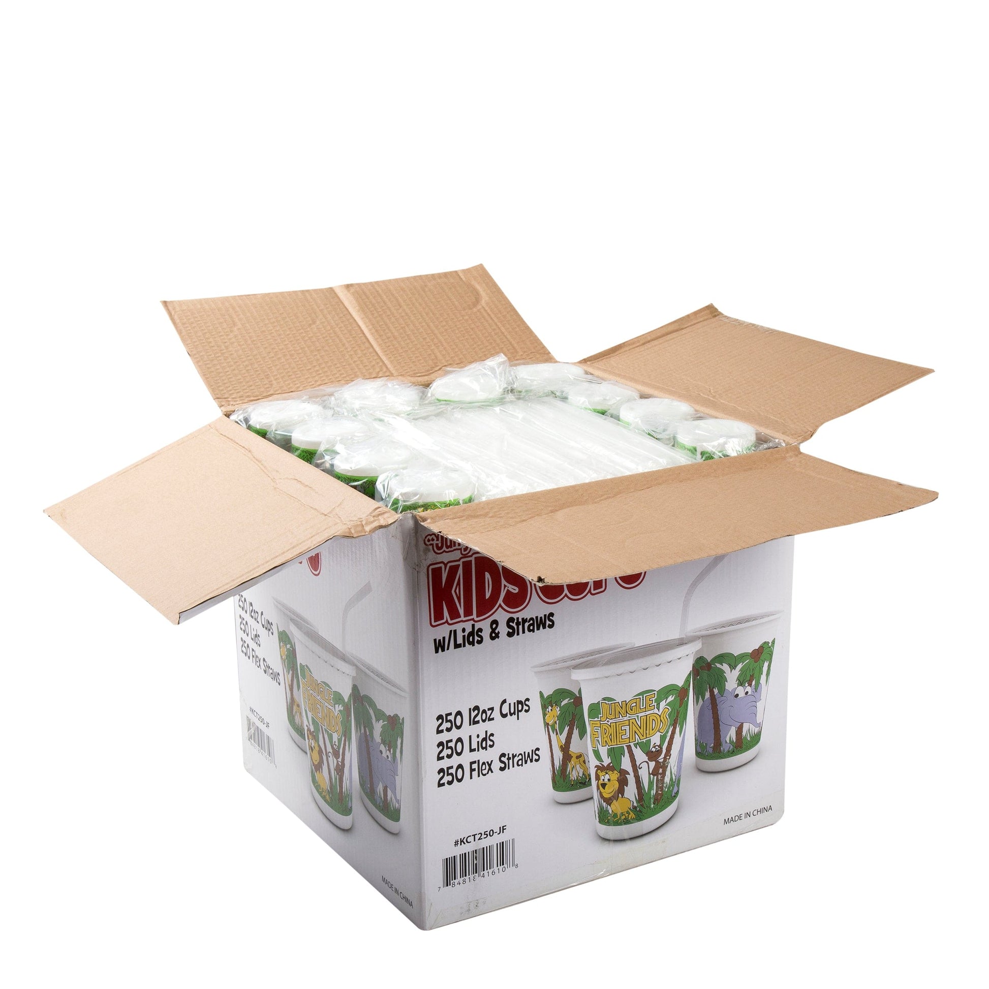 AmerCareRoyal Take-Out/Dine-In/Kids Products/Kids Cups 12 oz. Jungle Friends Theme Thermo Cups With Straws and Lids, Case of 250