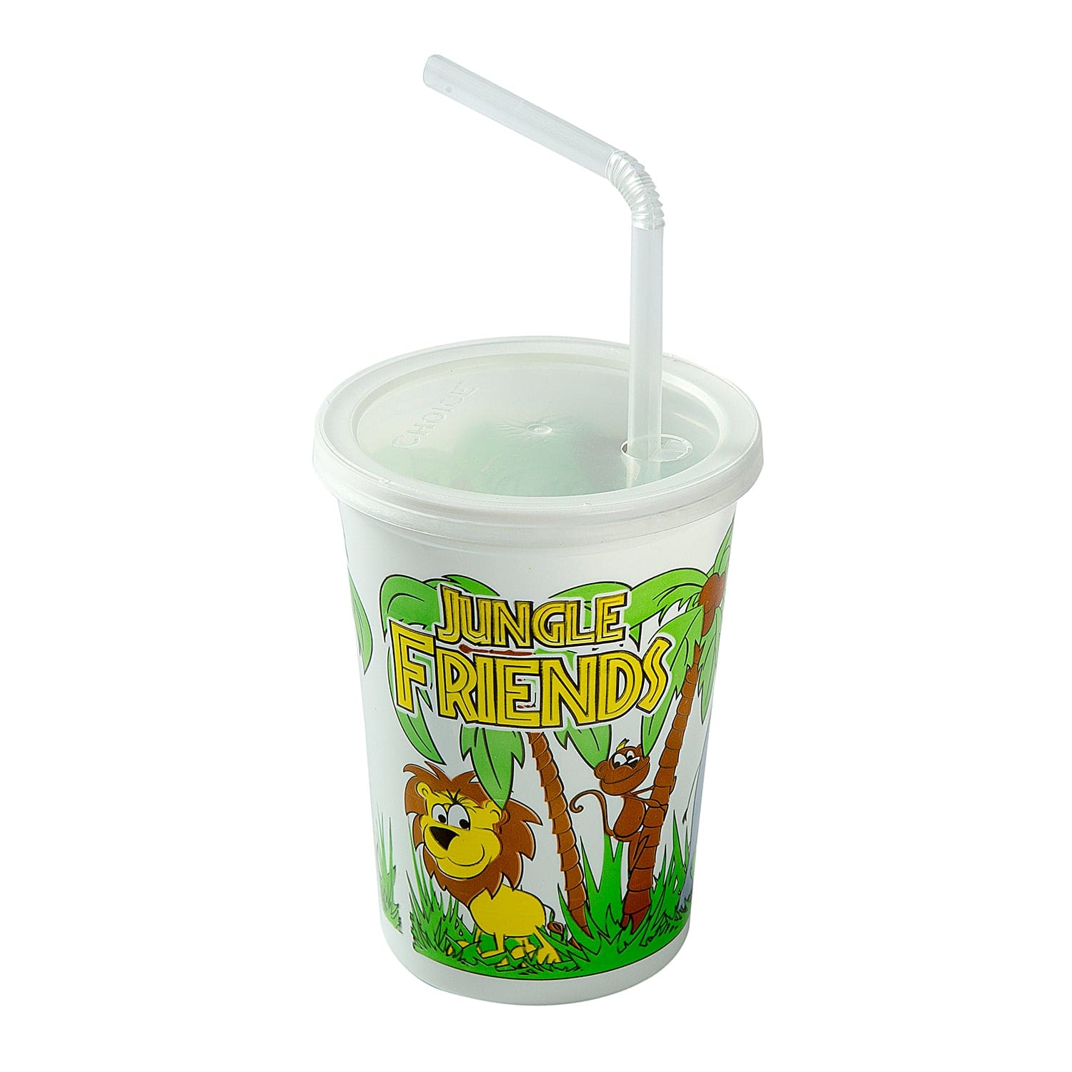 AmerCareRoyal Take-Out/Dine-In/Kids Products/Kids Cups 12 oz. Jungle Friends Theme Thermo Cups With Straws and Lids, Case of 250