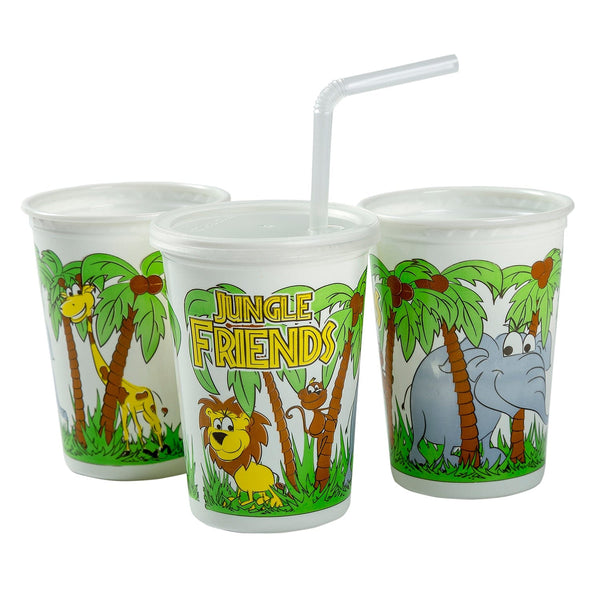 12 oz. Jungle Friends Theme Thermo Cups With Straws and Lids, Case