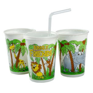 AmerCareRoyal Take-Out/Dine-In/Kids Products/Kids Cups 12 oz. Jungle Friends Theme Thermo Cups With Straws and Lids, Case of 250