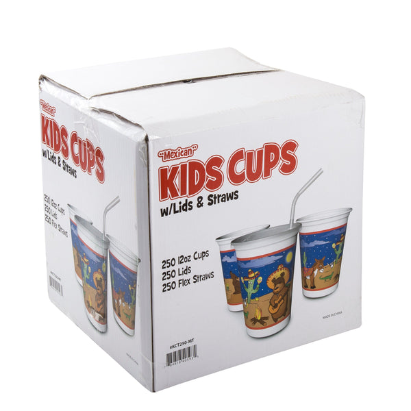 AmerCareRoyal Take-Out/Dine-In/Kids Products/Kids Cups 12 oz. Mexican Theme Thermo Cups With Straws and Lids, Case of 250