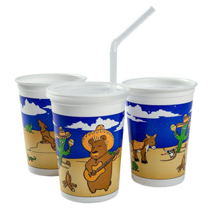 AmerCareRoyal Take-Out/Dine-In/Kids Products/Kids Cups 12 oz. Mexican Theme Thermo Cups With Straws and Lids, Case of 250