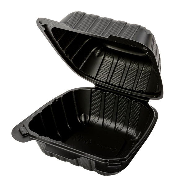 6 x 6 x 3 Small Mineral Filled PP Black Clamshell/Hinged Lid