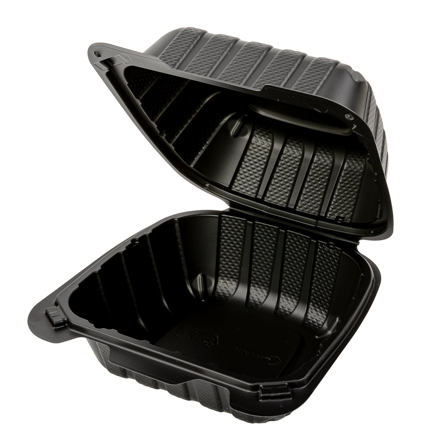 AmerCareRoyal Take-Out/Dine-In/Take Out Packaging/Take Out Food Boxes 6" x 6" x 3" Small Mineral Filled PP Black Clamshell/Hinged Lid Containers, Case of 300