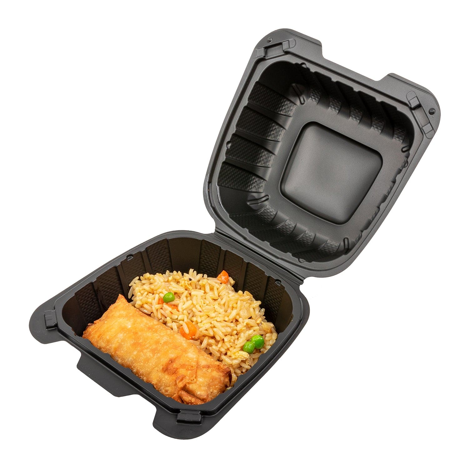 AmerCareRoyal Take-Out/Dine-In/Take Out Packaging/Take Out Food Boxes 6" x 6" x 3" Small Mineral Filled PP Black Clamshell/Hinged Lid Containers, Case of 300