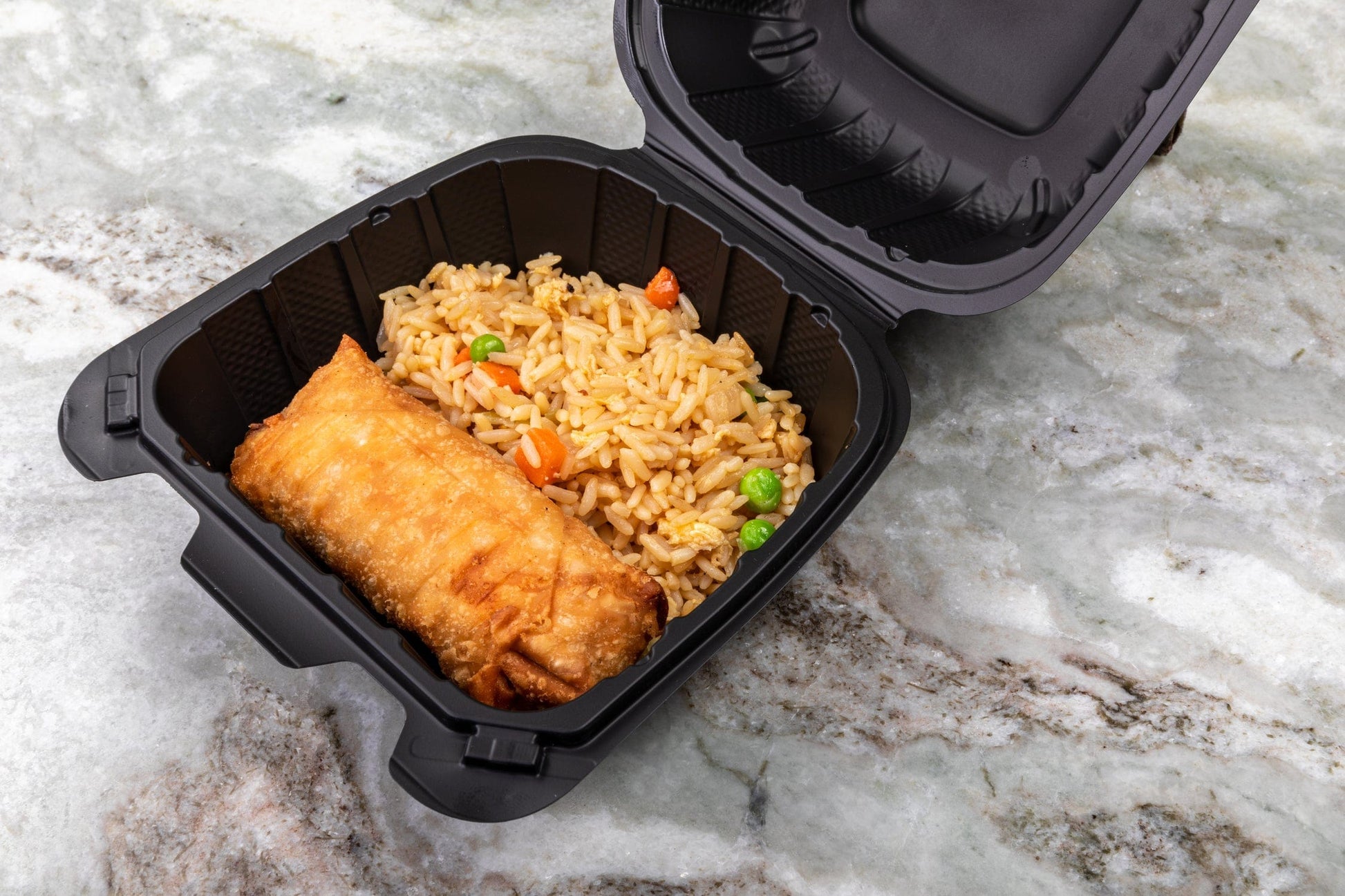 AmerCareRoyal Take-Out/Dine-In/Take Out Packaging/Take Out Food Boxes 6" x 6" x 3" Small Mineral Filled PP Black Clamshell/Hinged Lid Containers, Case of 300
