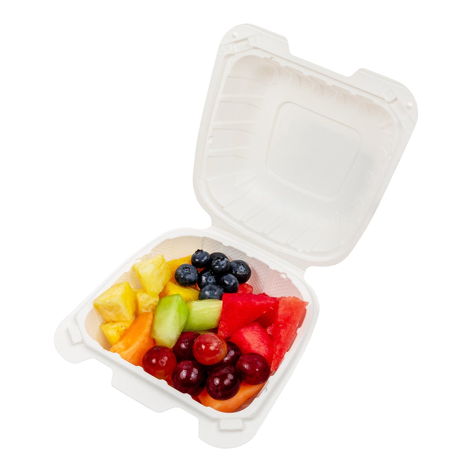 AmerCareRoyal Take-Out/Dine-In/Take Out Packaging/Take Out Food Boxes 6" x 6" x 3" Small Mineral Filled PP White Clamshell/Hinged Lid Containers, Case of 300