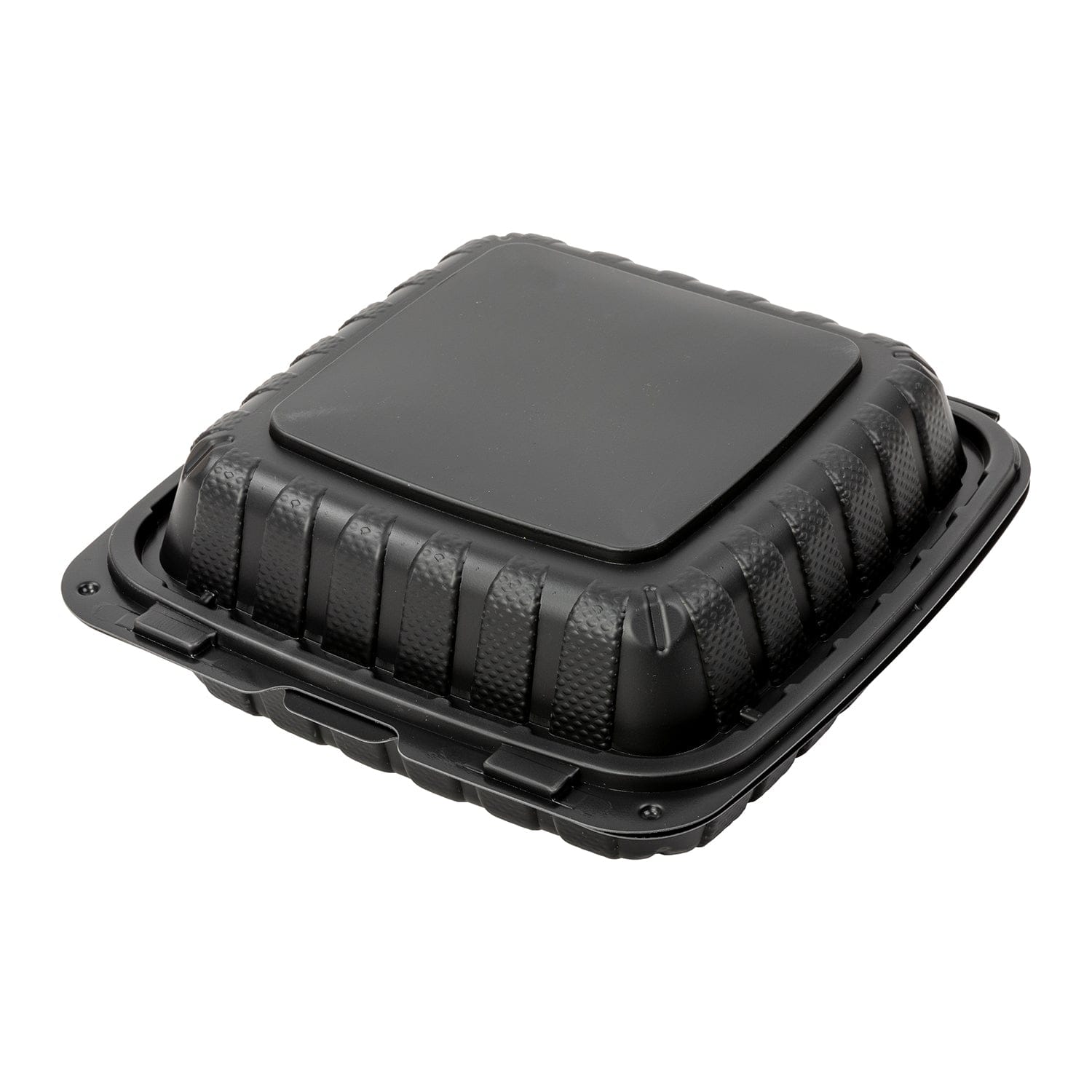 AmerCareRoyal Take-Out/Dine-In/Take Out Packaging/Take Out Food Boxes 8" x 8" x 3" Medium Mineral Filled PP Black Clamshell/Hinged Lid Containers, Case of 200