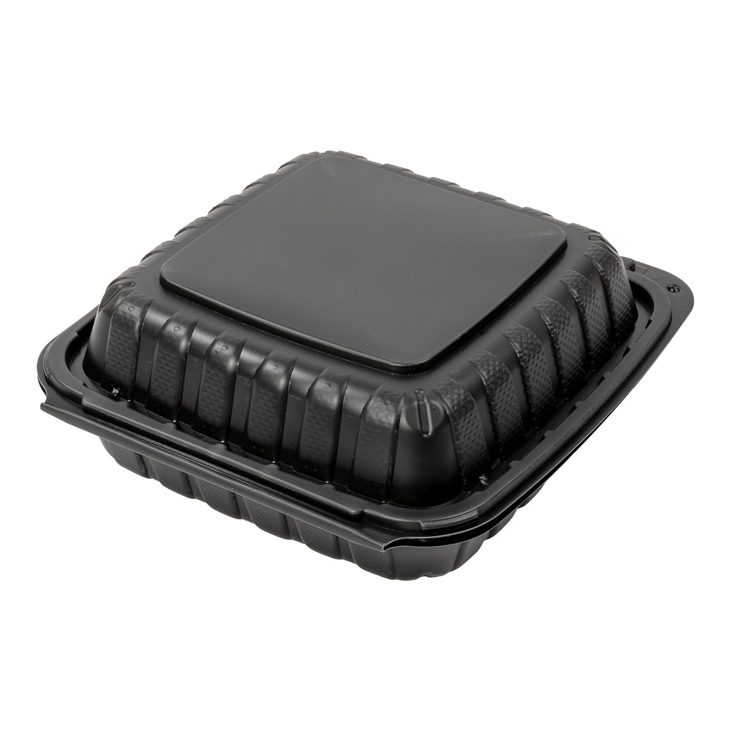 AmerCareRoyal Take-Out/Dine-In/Take Out Packaging/Take Out Food Boxes 8" x 8" x 3" Medium Mineral Filled PP Black Clamshell/Hinged Lid Containers, Case of 200