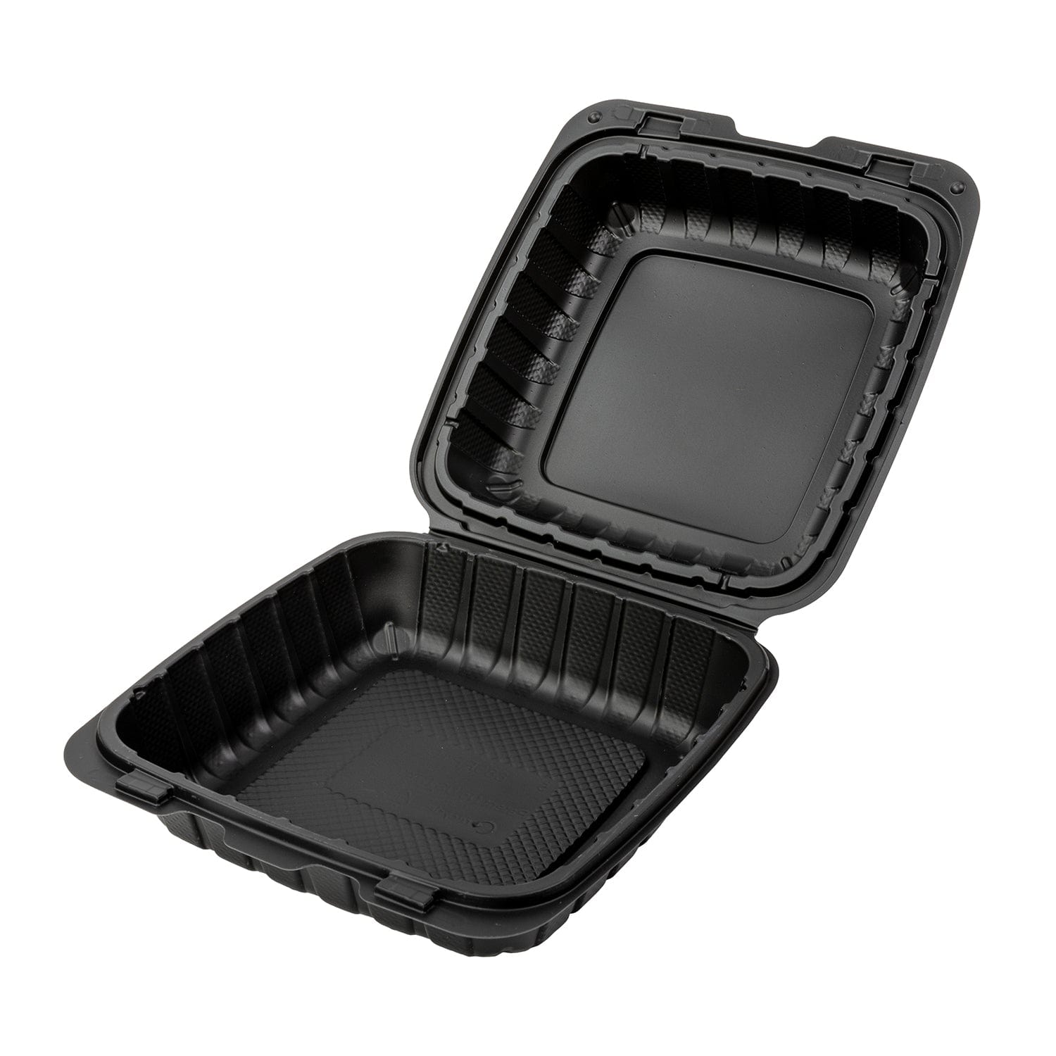 AmerCareRoyal Take-Out/Dine-In/Take Out Packaging/Take Out Food Boxes 8" x 8" x 3" Medium Mineral Filled PP Black Clamshell/Hinged Lid Containers, Case of 200