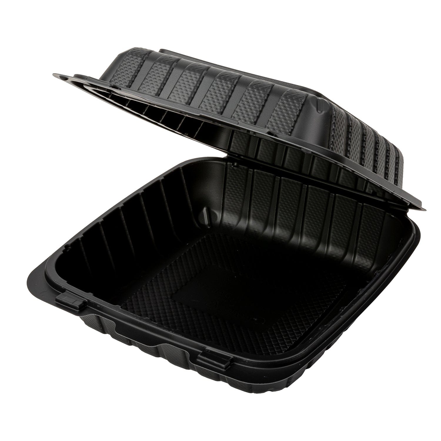 AmerCareRoyal Take-Out/Dine-In/Take Out Packaging/Take Out Food Boxes 8" x 8" x 3" Medium Mineral Filled PP Black Clamshell/Hinged Lid Containers, Case of 200