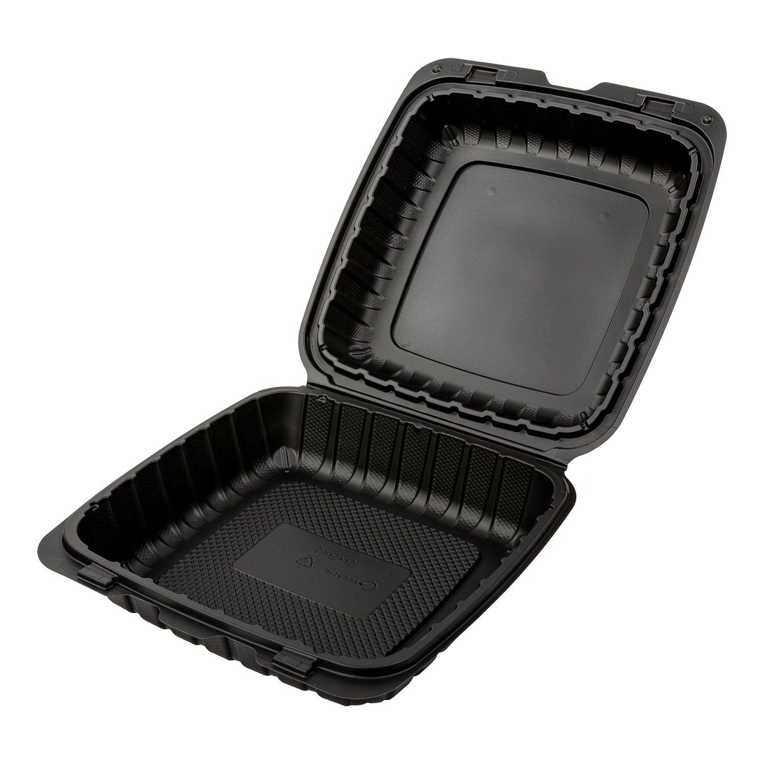 AmerCareRoyal Take-Out/Dine-In/Take Out Packaging/Take Out Food Boxes 9" x 9" x 3" Large Mineral Filled PP Black Clamshell/Hinged Lid Containers, Case of 150 or Pallet (30 Cases)