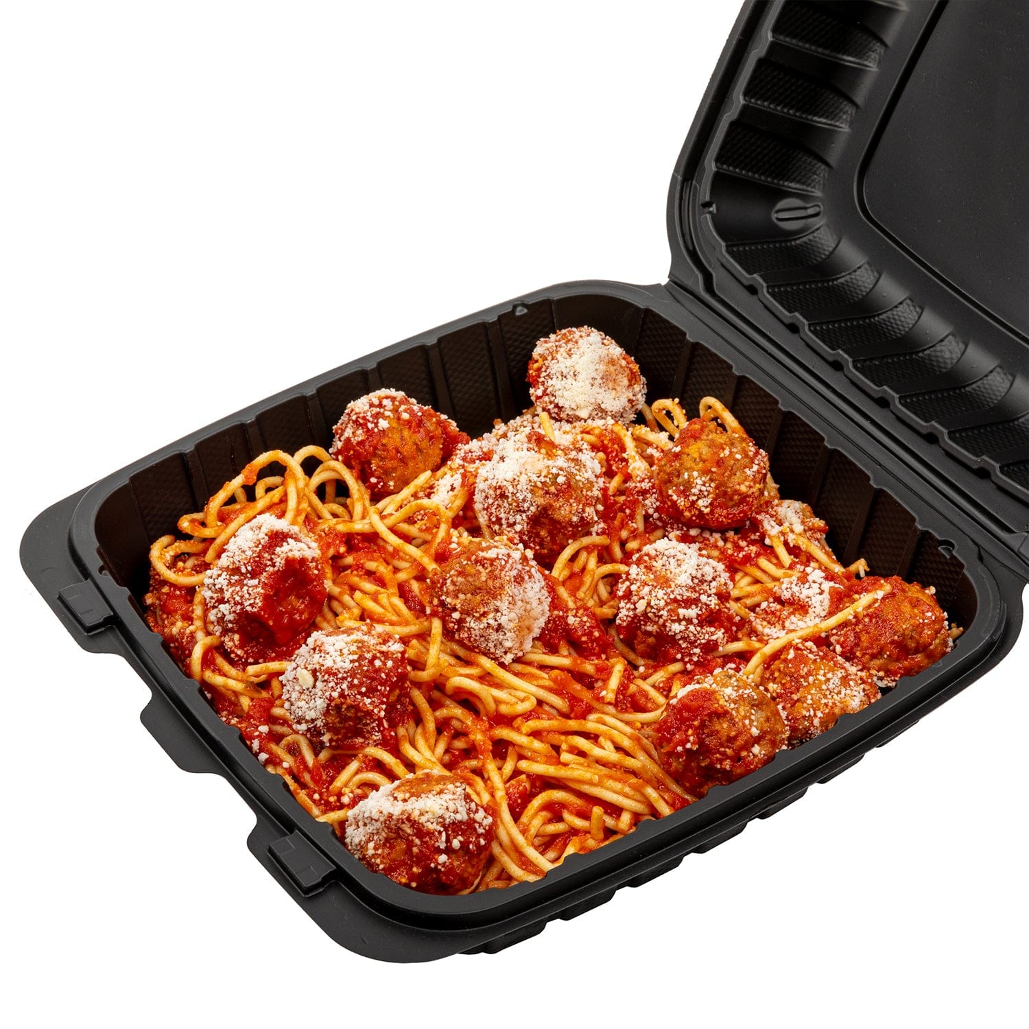 AmerCareRoyal Take-Out/Dine-In/Take Out Packaging/Take Out Food Boxes 9" x 9" x 3" Large Mineral Filled PP Black Clamshell/Hinged Lid Containers, Case of 150 or Pallet (30 Cases)