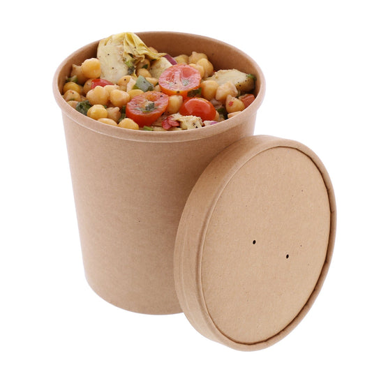 CiboWares.com Take-Out/Dine-In/Take Out Containers/Paper Food Cups 32 oz. Kraft Paper Food Container and Lid Combo, Pack of 250