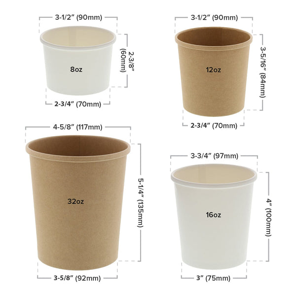CiboWares.com Take-Out/Dine-In/Take Out Containers/Paper Food Cups Case of 500 12 oz. White Paper Food Containers, 25 & 500
