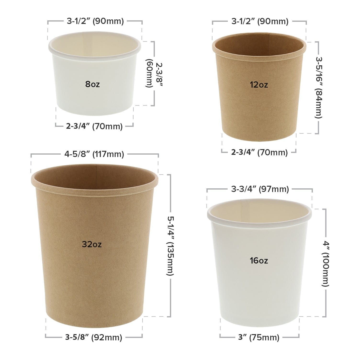 32 oz. White Paper Food Containers, 25 & 500