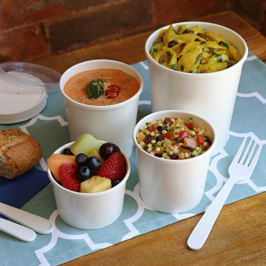 CiboWares.com Take-Out/Dine-In/Take Out Containers/Paper Food Cups 32 oz. White Paper Food Container and Lid Combo, Pack of 250