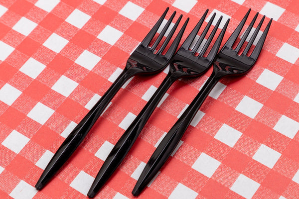 AmerCareRoyal Take-Out/Dine-In/Disposable Cutlery And Utensils/Disposable Cutlery/Disposable Forks Medium Weight Black Polypropylene Forks, Case of 1,000