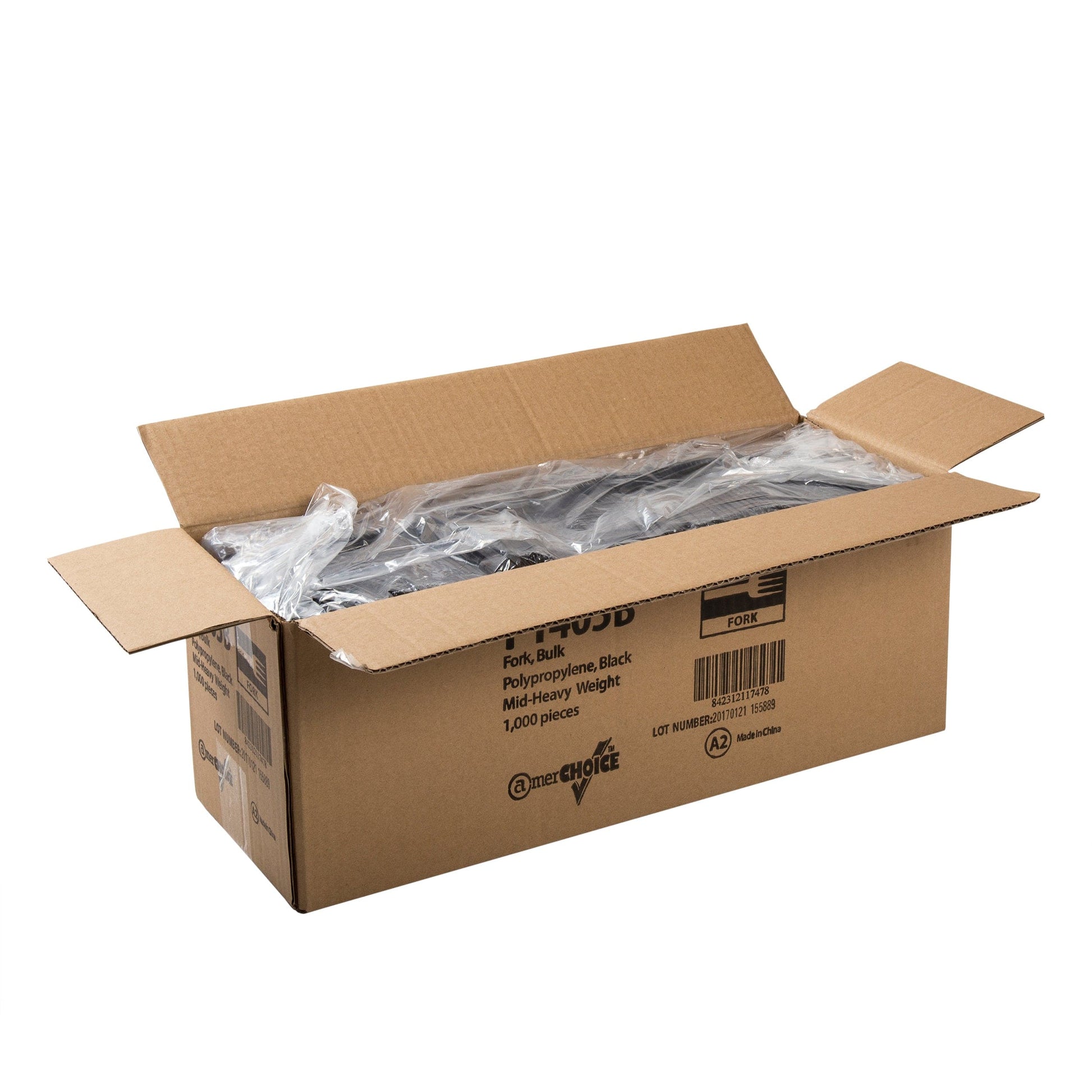 AmerCareRoyal Take-Out/Dine-In/Disposable Cutlery And Utensils/Disposable Cutlery/Disposable Forks Medium Heavy Weight Black Polypropylene Forks, Case of 1,000