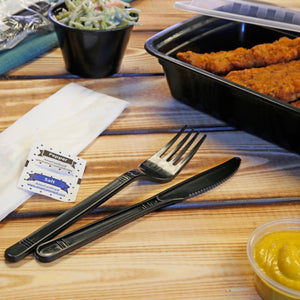 AmerCareRoyal Take-Out/Dine-In/Disposable Cutlery And Utensils/Disposable Cutlery/Disposable Forks Medium Heavy Weight Black Polypropylene Forks, Case of 1,000
