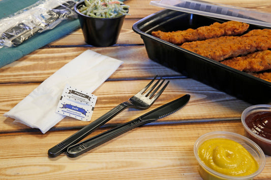 AmerCareRoyal Take-Out/Dine-In/Disposable Cutlery And Utensils/Disposable Cutlery/Disposable Forks Medium Heavy Weight Black Polypropylene Forks, Case of 1,000