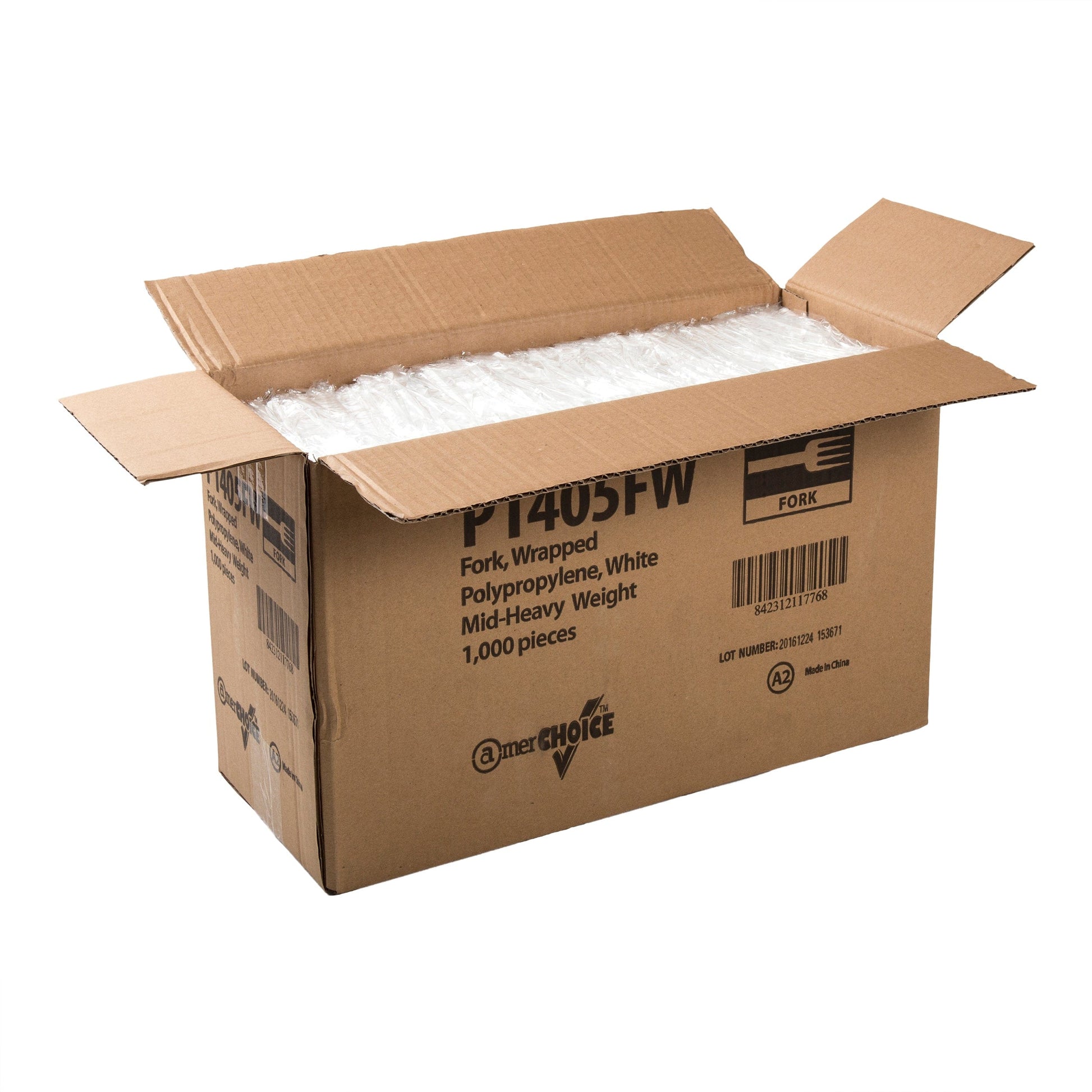 AmerCareRoyal Take-Out/Dine-In/Disposable Cutlery And Utensils/Disposable Cutlery/Disposable Forks Medium Heavy Weight White Polypropylene Individually Wrapped Forks, Case of 1,000
