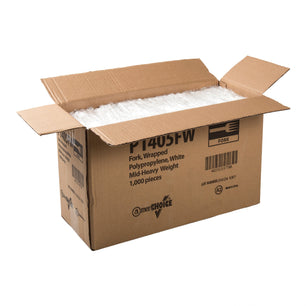 AmerCareRoyal Take-Out/Dine-In/Disposable Cutlery And Utensils/Disposable Cutlery/Disposable Forks Medium Heavy Weight White Polypropylene Individually Wrapped Forks, Case of 1,000