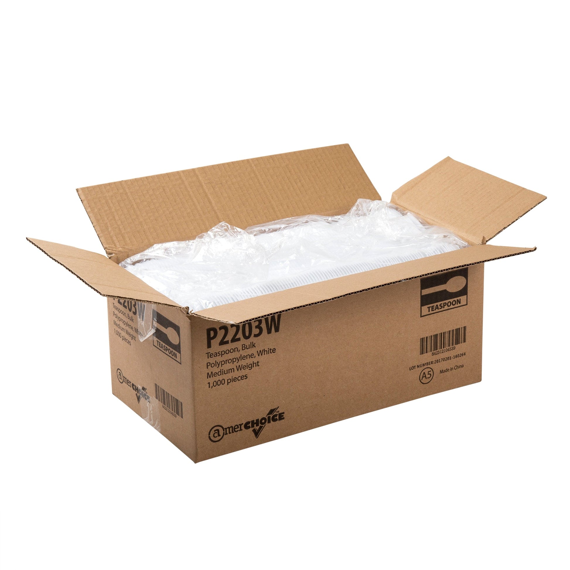 AmerCareRoyal Take-Out/Dine-In/Disposable Cutlery And Utensils/Disposable Cutlery/Disposable Spoons Medium Weight White Polypropylene Teaspoons, Case of 1,000
