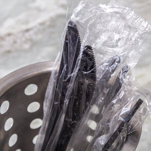 AmerCareRoyal Take-Out/Dine-In/Disposable Cutlery And Utensils/Disposable Cutlery/Disposable Knives Medium Weight Black Polypropylene Individually Wrapped Knives, Case of 1,000