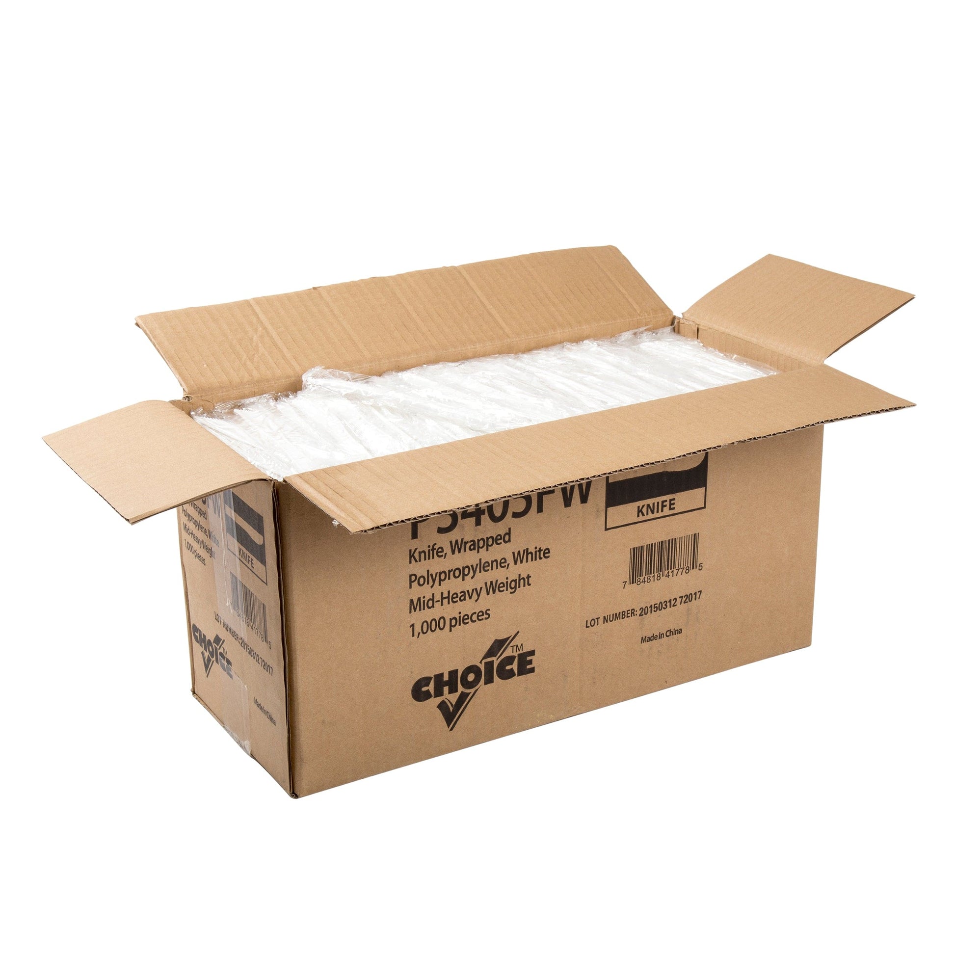 AmerCareRoyal Take-Out/Dine-In/Disposable Cutlery And Utensils/Disposable Cutlery/Disposable Knives Medium Heavy Weight White Polypropylene Individually Wrapped Knives, Case of 1,000