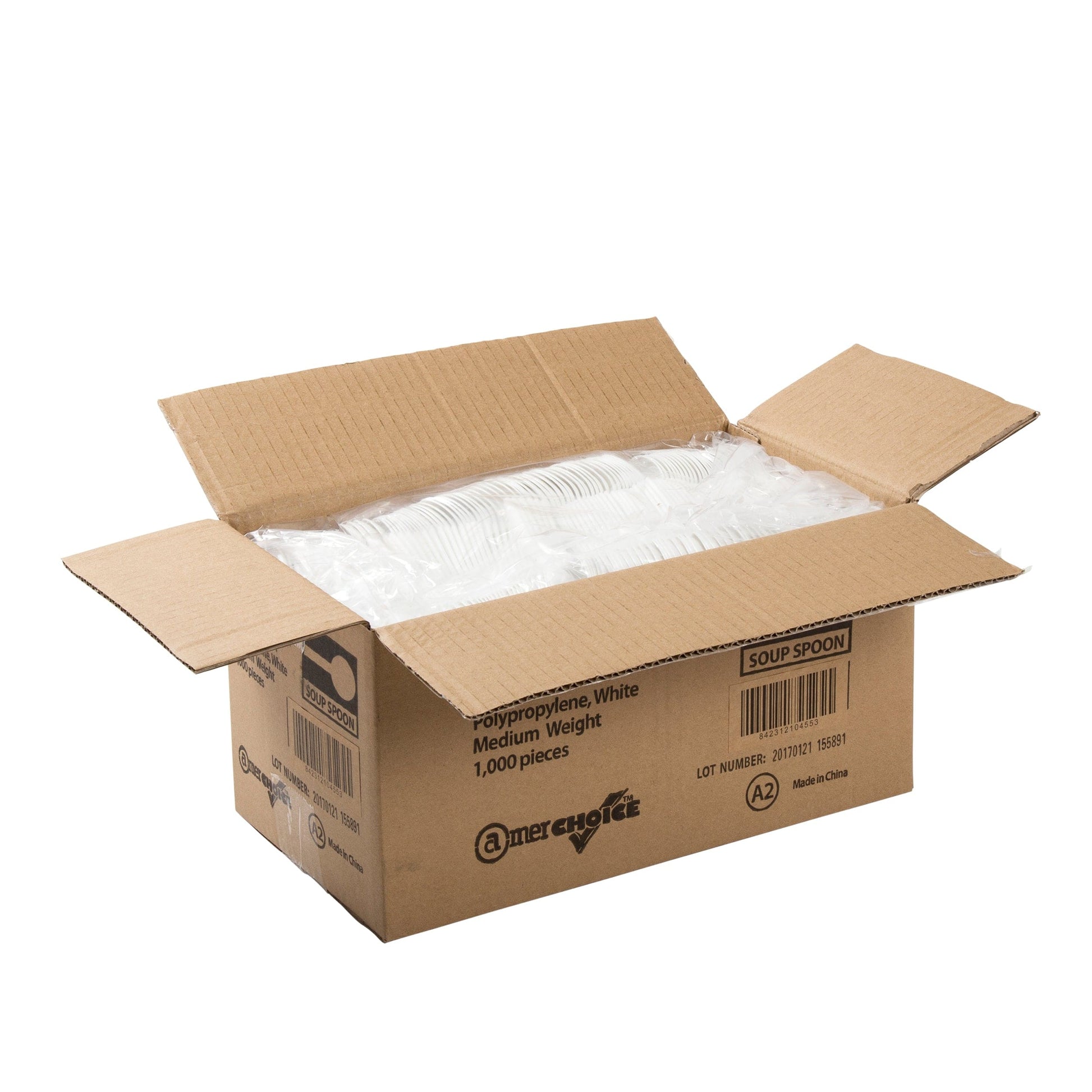 AmerCareRoyal Take-Out/Dine-In/Disposable Cutlery And Utensils/Disposable Cutlery/Disposable Spoons Medium Weight White Polypropylene Soup Spoons, Case of 1,000