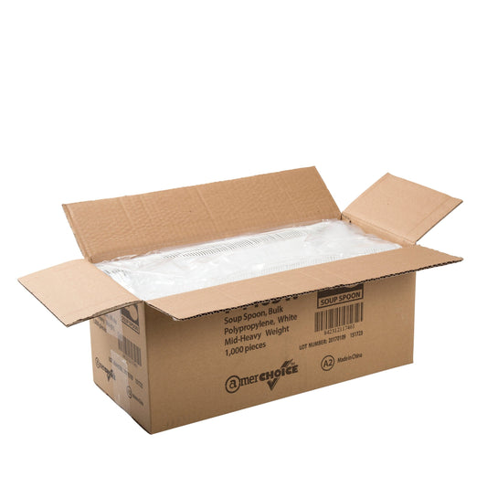 AmerCareRoyal Take-Out/Dine-In/Disposable Cutlery And Utensils/Disposable Cutlery/Disposable Spoons Medium Heavy Weight White Polypropylene Soup Spoons, Case of 1,000