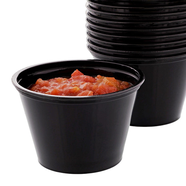 AmerCareRoyal Take-Out/Dine-In/Take-Out Containers/Portion Cups And Lids 4 oz. Poly Black Portion Cups, Case of 2,500
