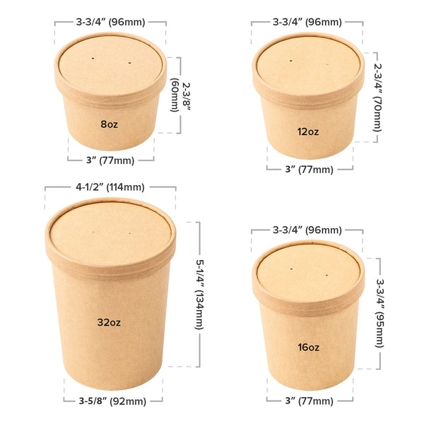 CiboWares.com Take-Out/Dine-In/Take Out Containers/Paper Food Cups 32 oz. Kraft Paper Food Container and Lid Combo, Pack of 250