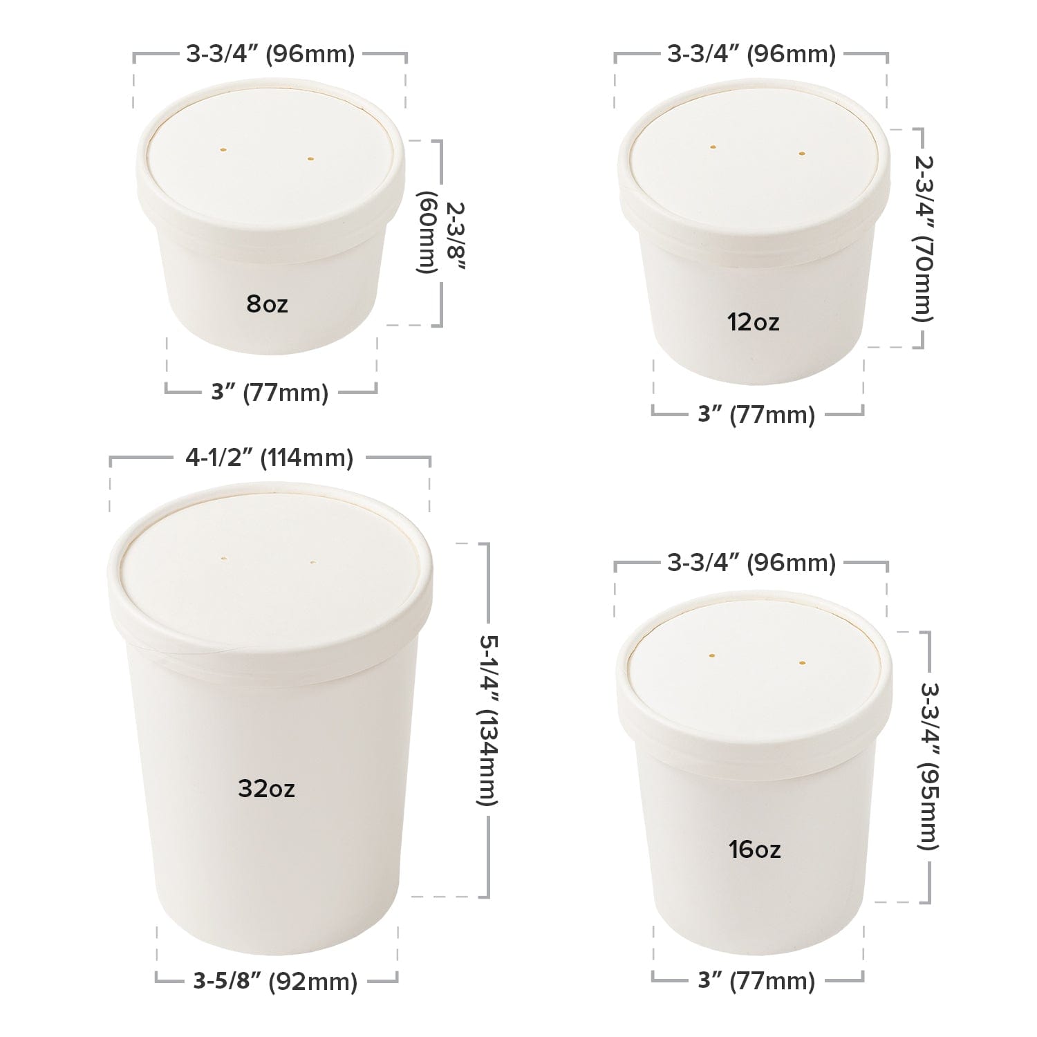 CiboWares.com Take-Out/Dine-In/Take Out Containers/Paper Food Cups 32 oz. White Paper Food Container and Lid Combo, Pack of 250