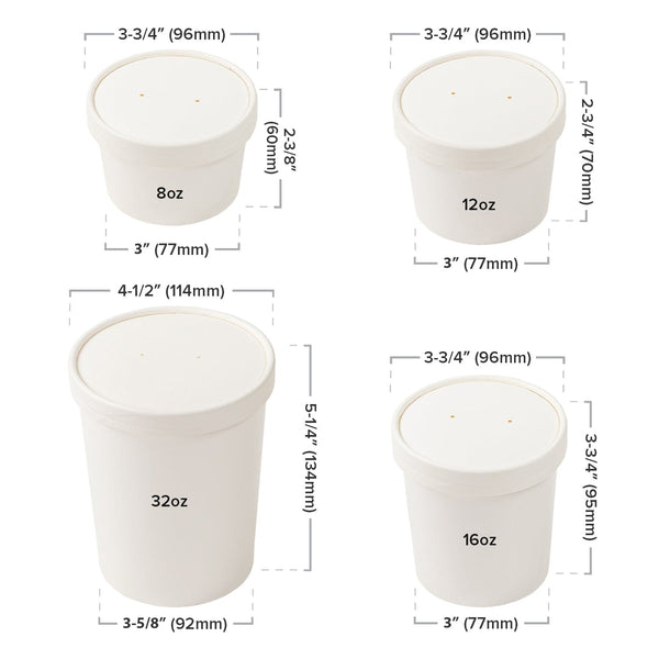 Fit Meal Prep 8 Oz Disposable White Paper Cups with White Lids