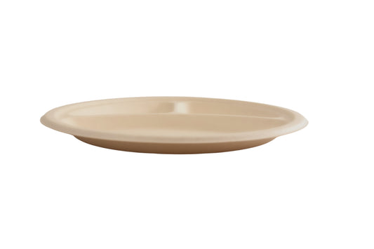 No added PFAS 10" - 3 Section Round Heavy Molded Fiber Plate side view
