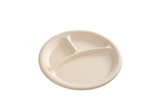 No added PFAS 10" - 3 Section Round Heavy Molded Fiber Plate top view