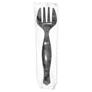AmerCareRoyal Take-Out/Dine-In/Disposable Cutlery And Utensils/Disposable Utensils 8.25" Polystyrene Black Individually Wrapped Serving Forks, Case of 144