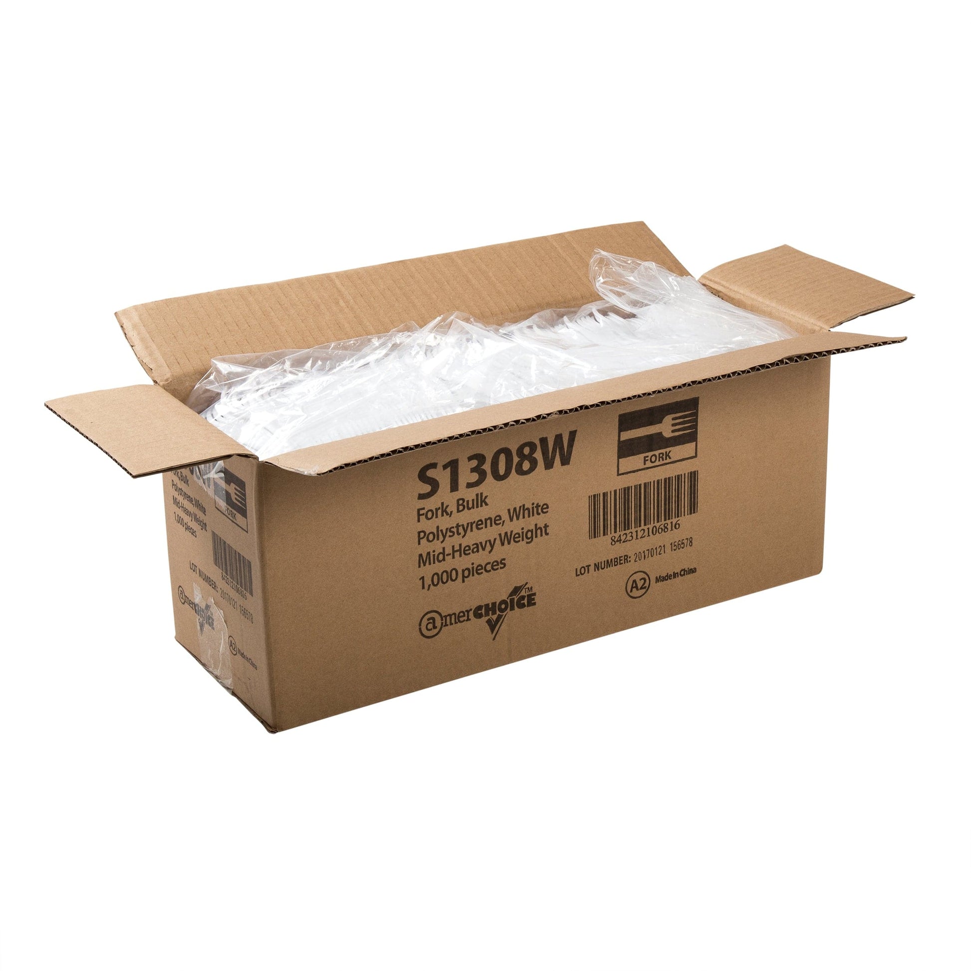 AmerCareRoyal Take-Out/Dine-In/Disposable Cutlery And Utensils/Disposable Cutlery/Disposable Forks Medium Heavy White Polystyrene Forks, Case of 1,000