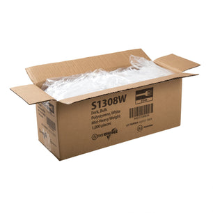 AmerCareRoyal Take-Out/Dine-In/Disposable Cutlery And Utensils/Disposable Cutlery/Disposable Forks Medium Heavy White Polystyrene Forks, Case of 1,000