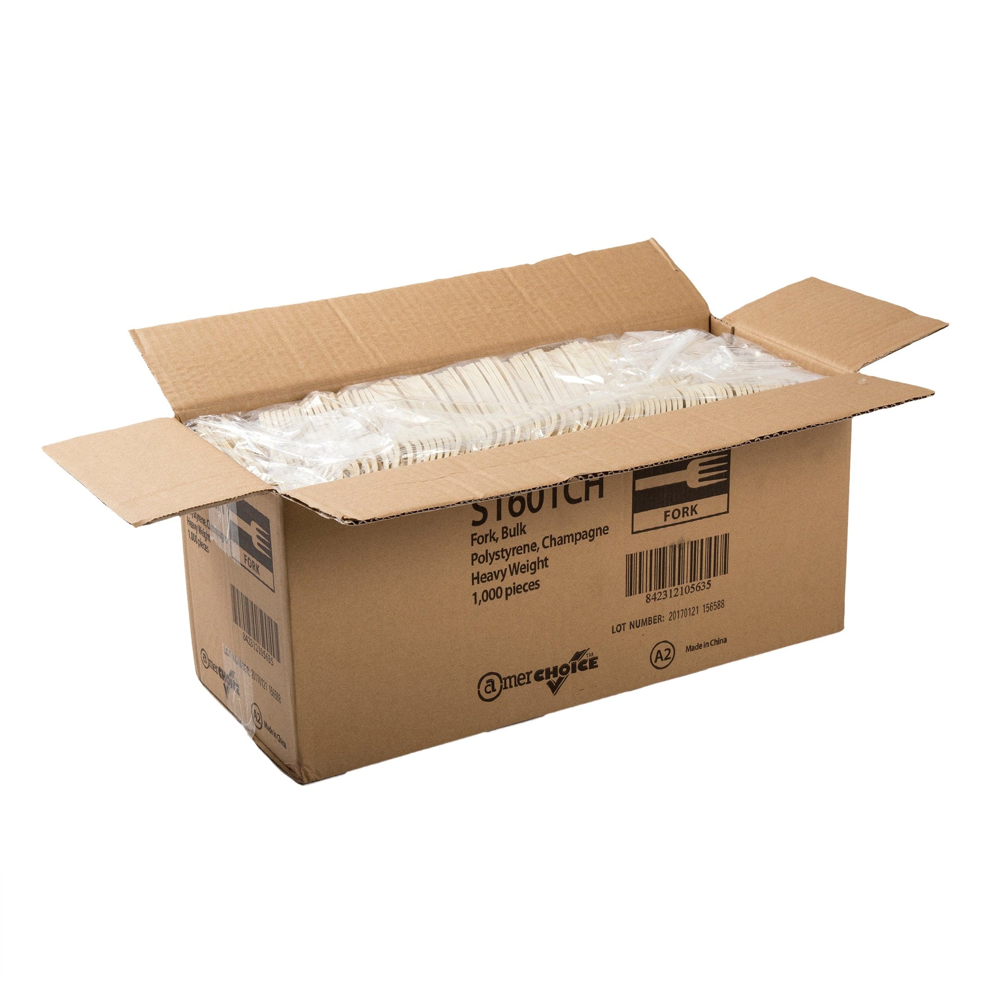 AmerCareRoyal Take-Out/Dine-In/Disposable Cutlery And Utensils/Disposable Cutlery/Disposable Forks Heavy Champagne Polystyrene Forks, Case of 1,000
