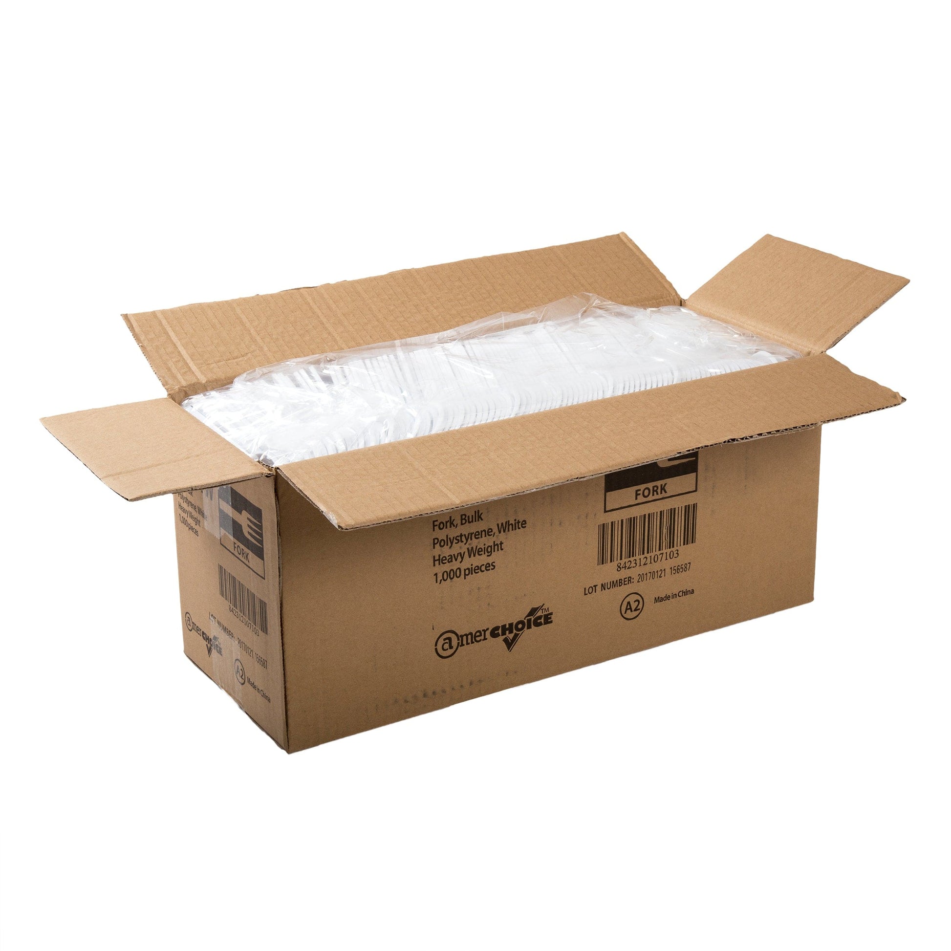 AmerCareRoyal Take-Out/Dine-In/Disposable Cutlery And Utensils/Disposable Cutlery/Disposable Forks Heavy White Polystyrene Forks, Case of 1,000