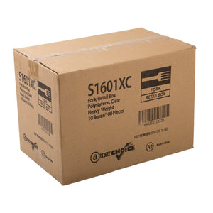 AmerCareRoyal Take-Out/Dine-In/Disposable Cutlery And Utensils/Disposable Cutlery/Disposable Forks Heavy Clear Retail Boxed Polystyrene Forks, Case of 1,000