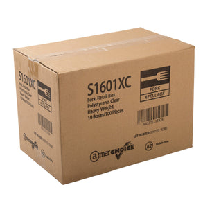 AmerCareRoyal Take-Out/Dine-In/Disposable Cutlery And Utensils/Disposable Cutlery/Disposable Forks Heavy Clear Retail Boxed Polystyrene Forks, Case of 1,000