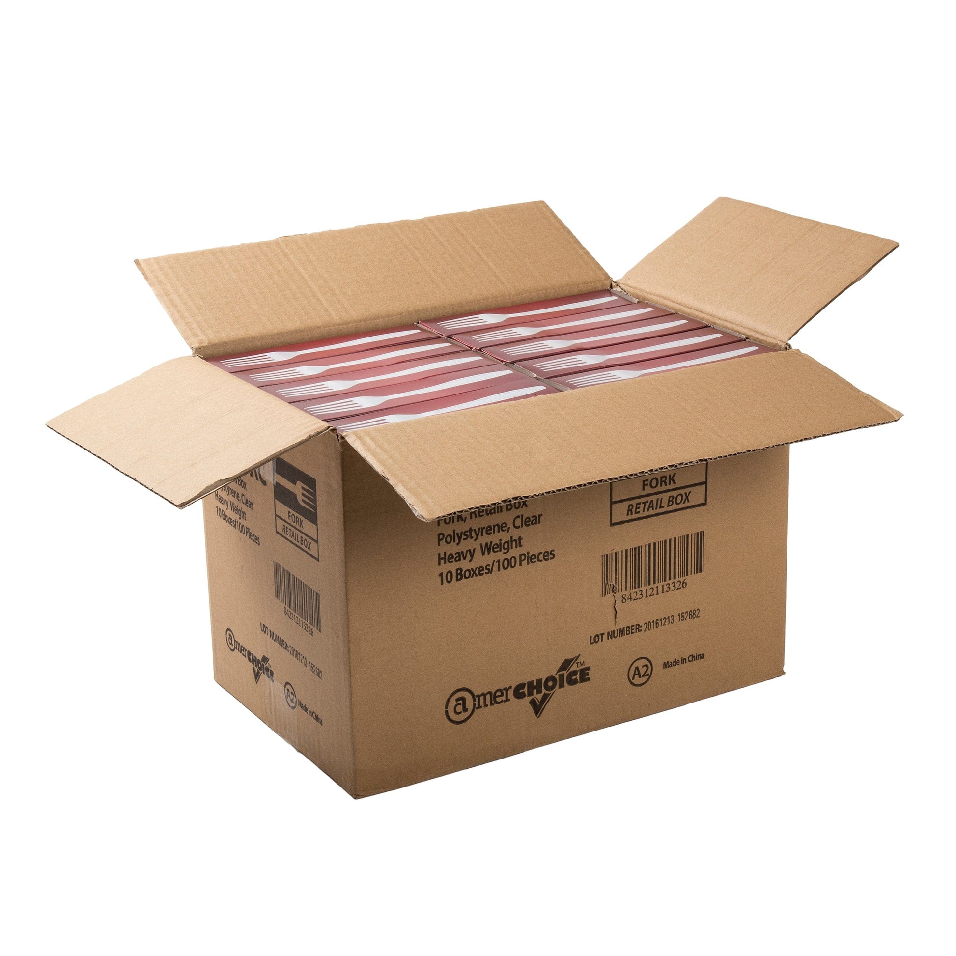 AmerCareRoyal Take-Out/Dine-In/Disposable Cutlery And Utensils/Disposable Cutlery/Disposable Forks Heavy Clear Retail Boxed Polystyrene Forks, Case of 1,000