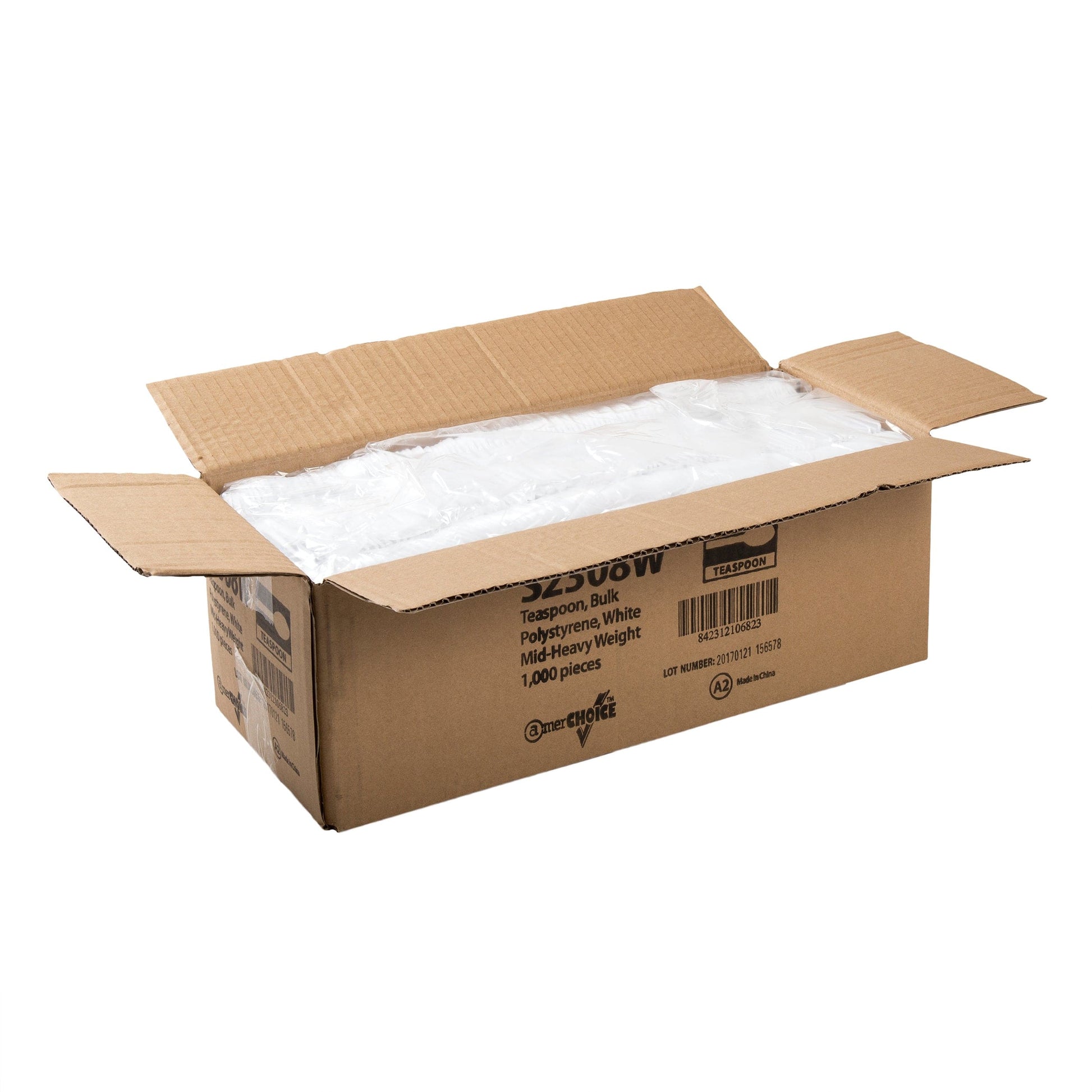 AmerCareRoyal Take-Out/Dine-In/Disposable Cutlery And Utensils/Disposable Cutlery/Disposable Spoons Medium Heavy White Polystyrene Teaspoons, Case of 1,000