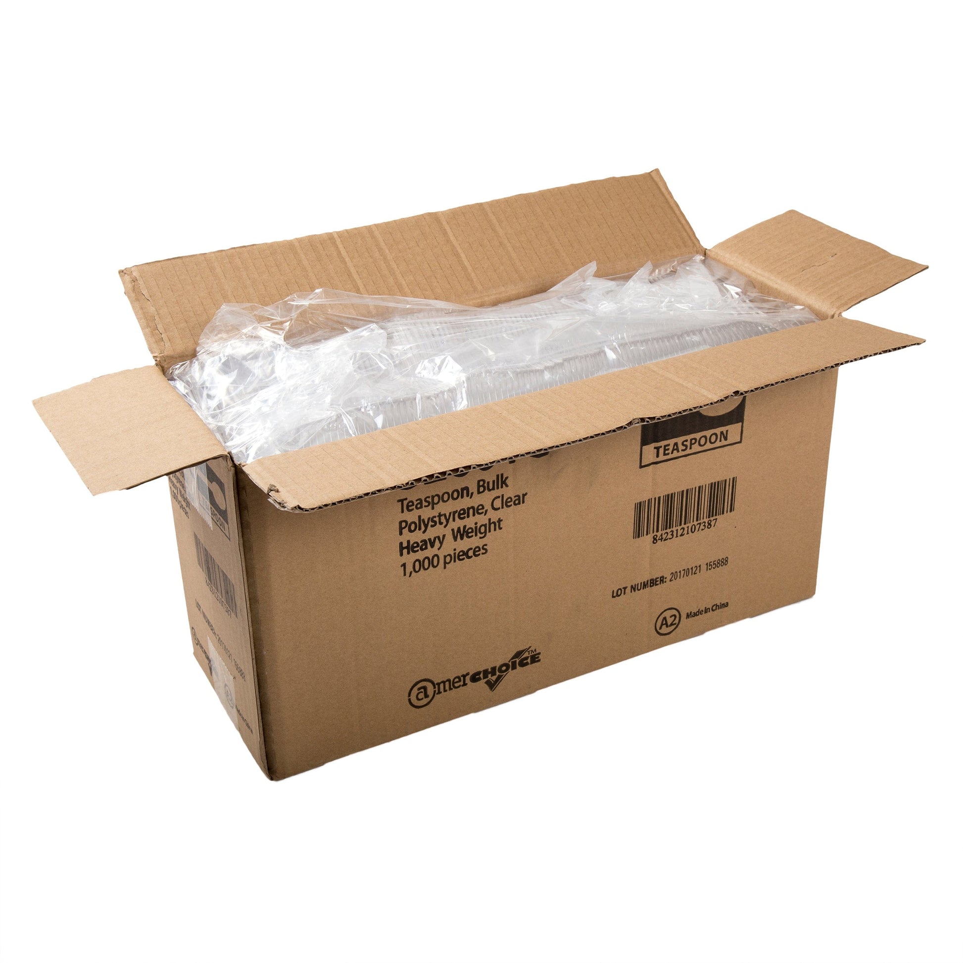 AmerCareRoyal Take-Out/Dine-In/Disposable Cutlery And Utensils/Disposable Cutlery/Disposable Spoons Heavy Clear Polystyrene Teaspoons, Case of 1,000